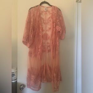 NWOT Time and Tru Sheer Lace Blush Pink Shawl Layering Piece L-XL